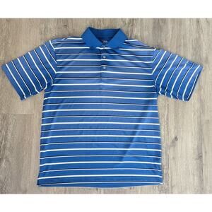 PGA TOUR Mens Short Sleeve Striped Polyester Blue Golf Polo Shirt ~ Size Medium